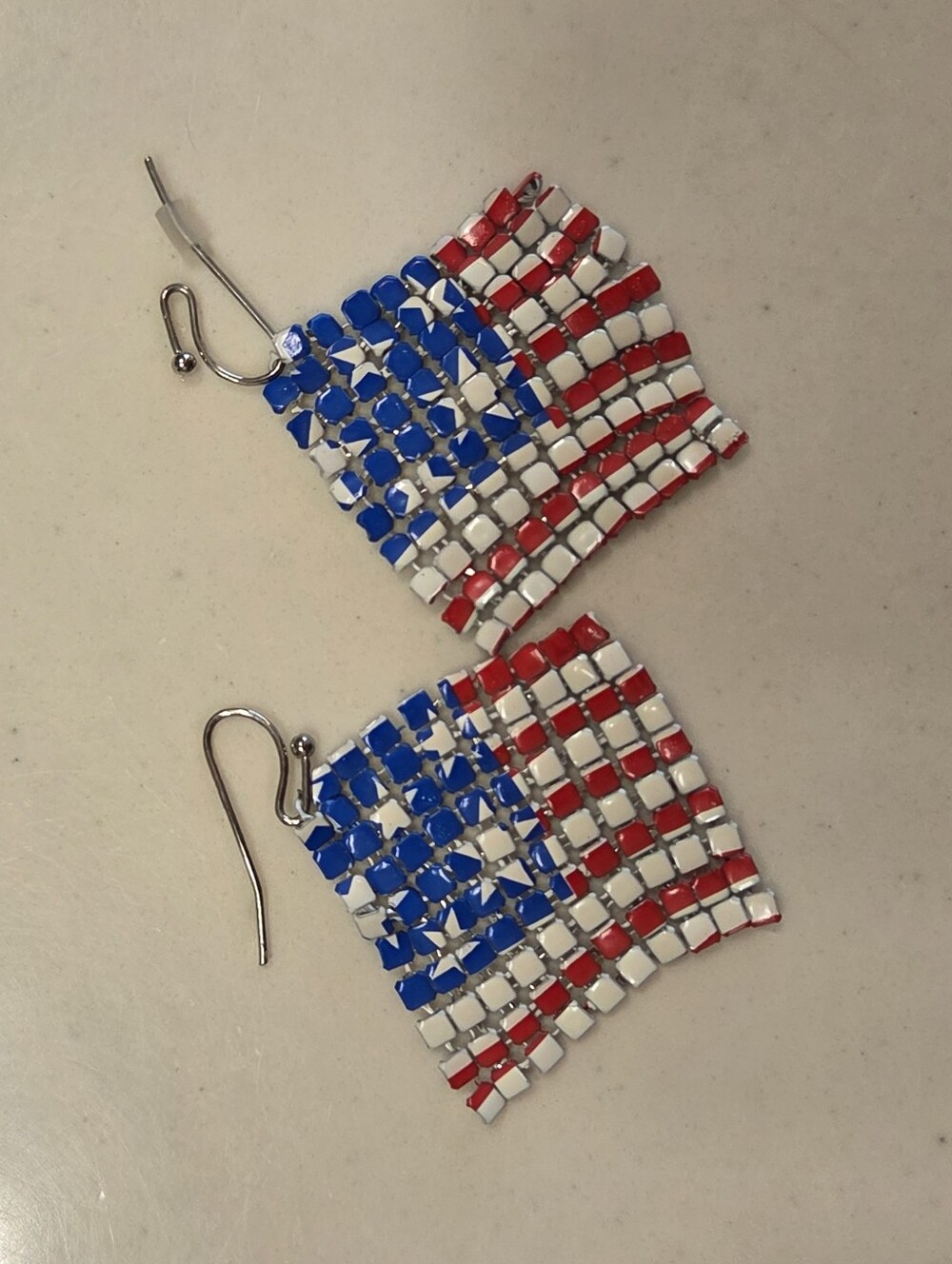 American Flag Beaded Dangle Earrings - Red White Blue